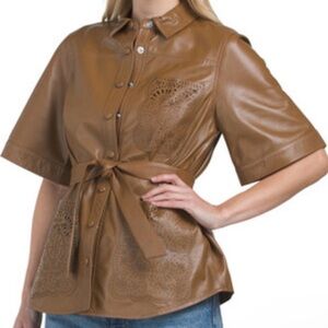 Pearl by Lela Rose Authentic Leather Laser Cut Jacket
